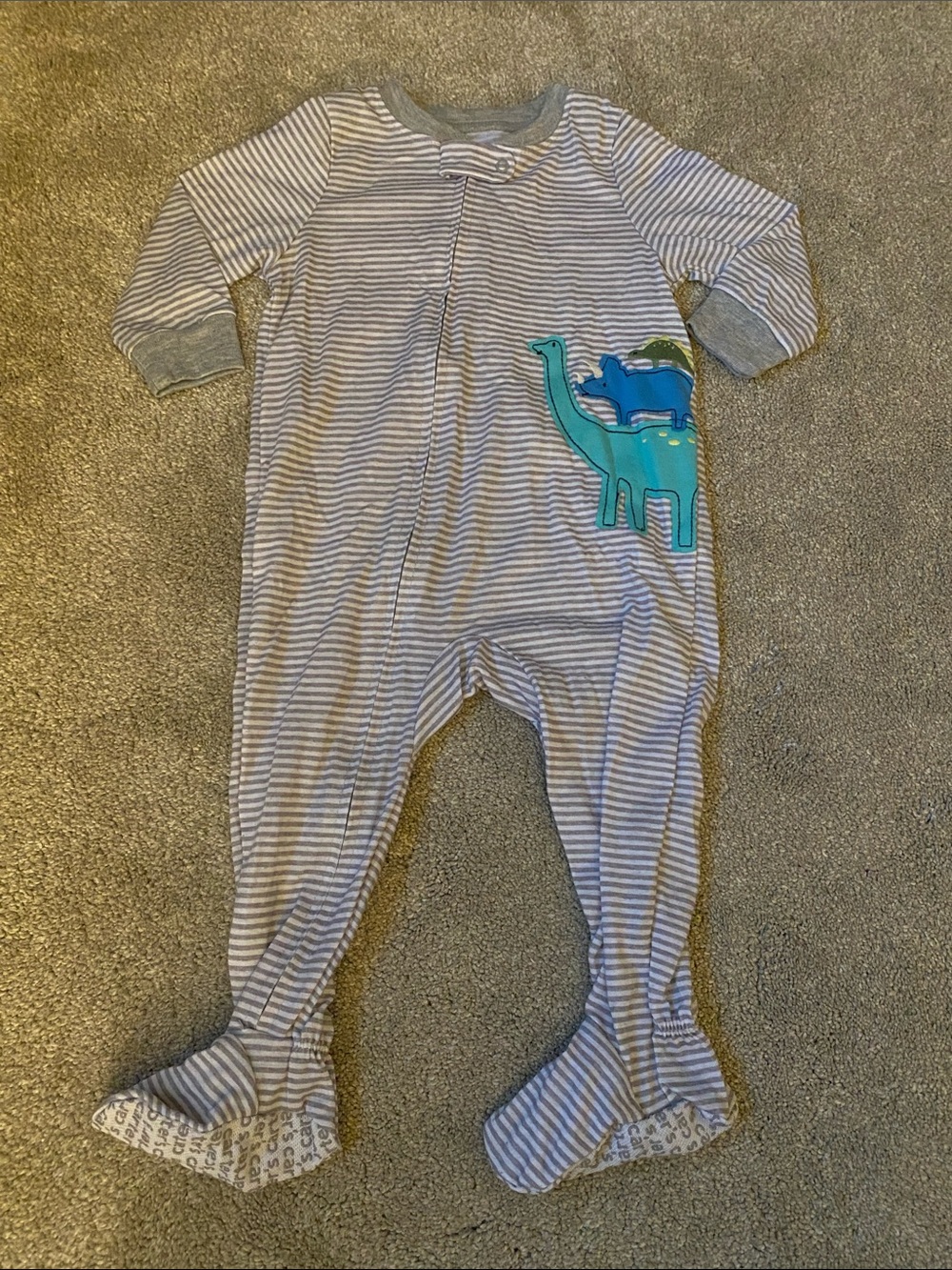 Carter’s 12 Month Striped Gray & White Dino One-Piece Pajamas - Kids